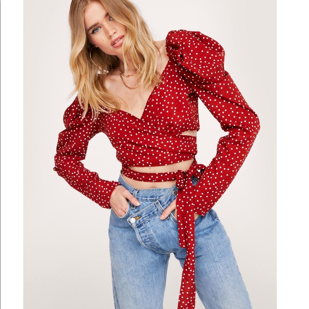 Nasty Gal puff sleeve wrap around crop top